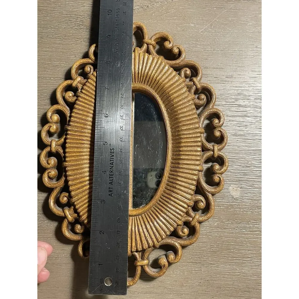 Vintage 1978 HOMCO 2615-D Oval Wall Mirror Ornate Gold Faux Wood USA 9.5”